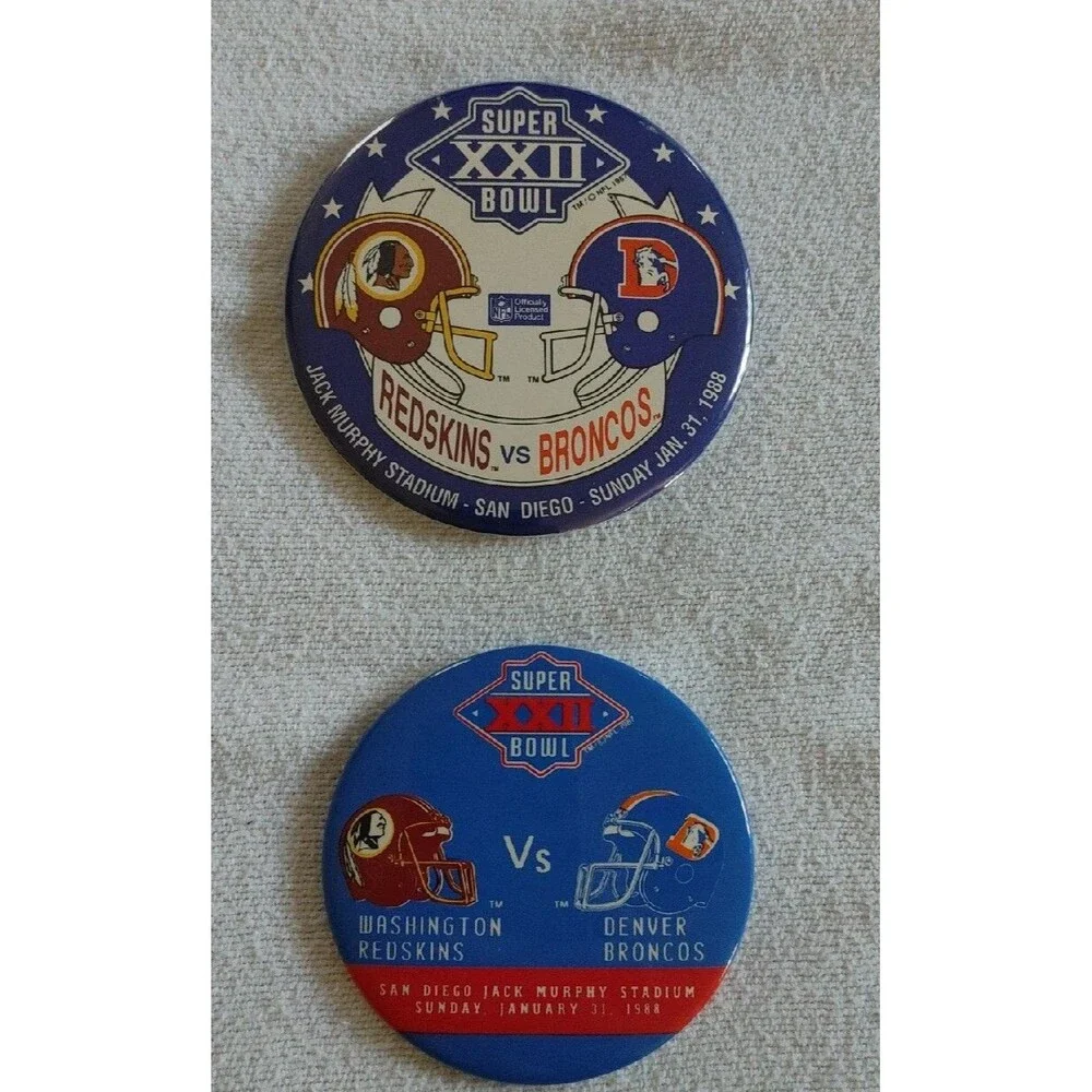 Denver Broncos Vs Washington Redskins Super Bowl XXII 2 Button Pin Lot NFL